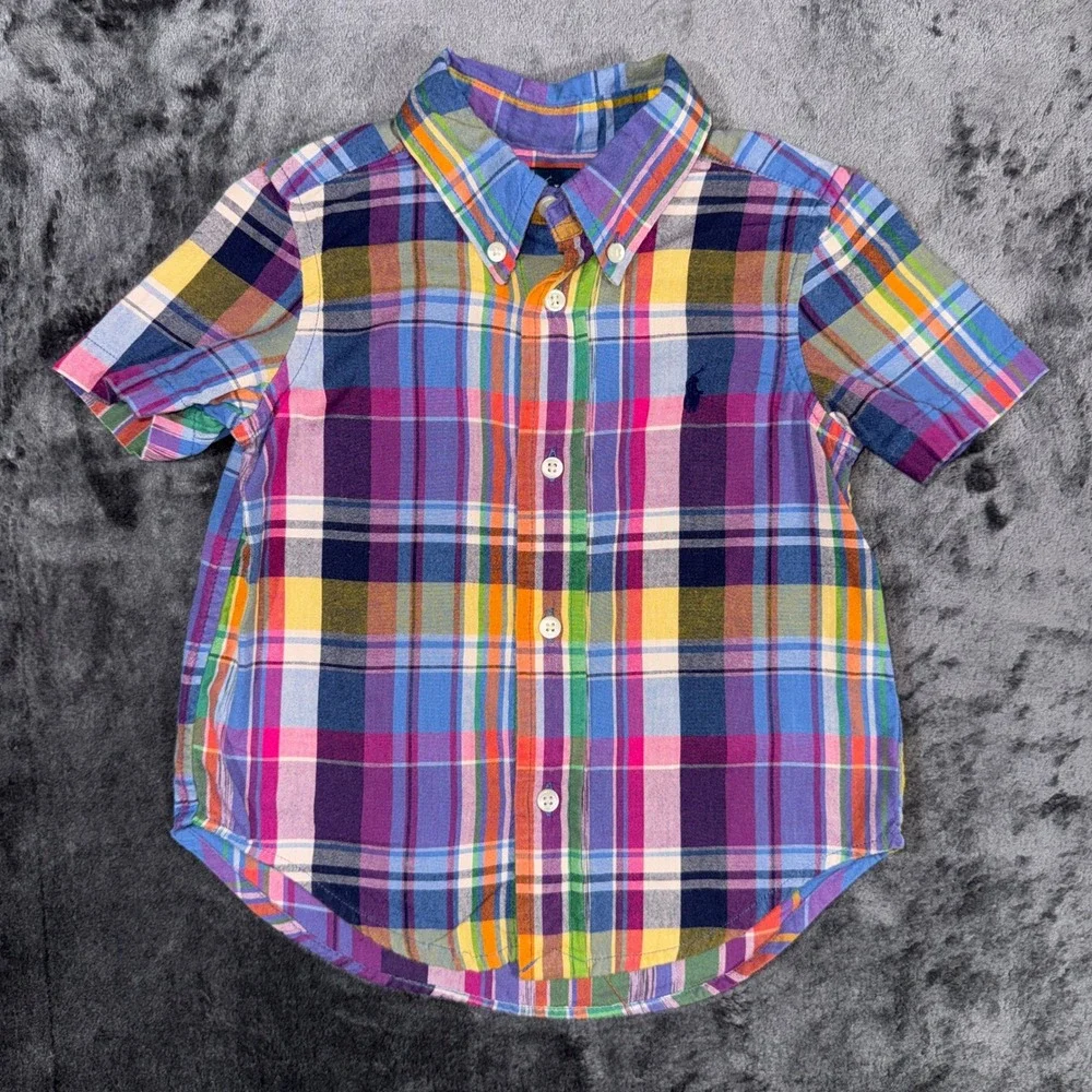 Ralph Lauren Toddler Boys Multicolor Plaid Short Sleeve Button Down Shirt 18M